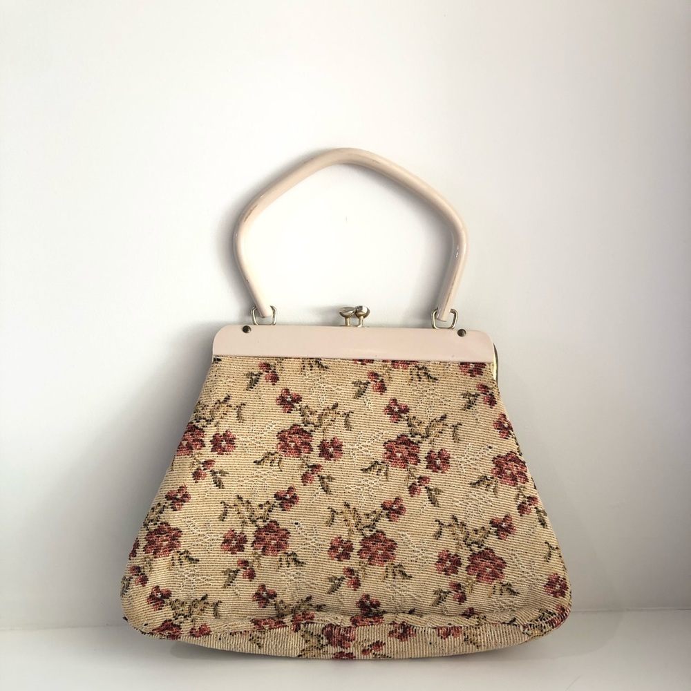 Vintage floral carpet bag top handle